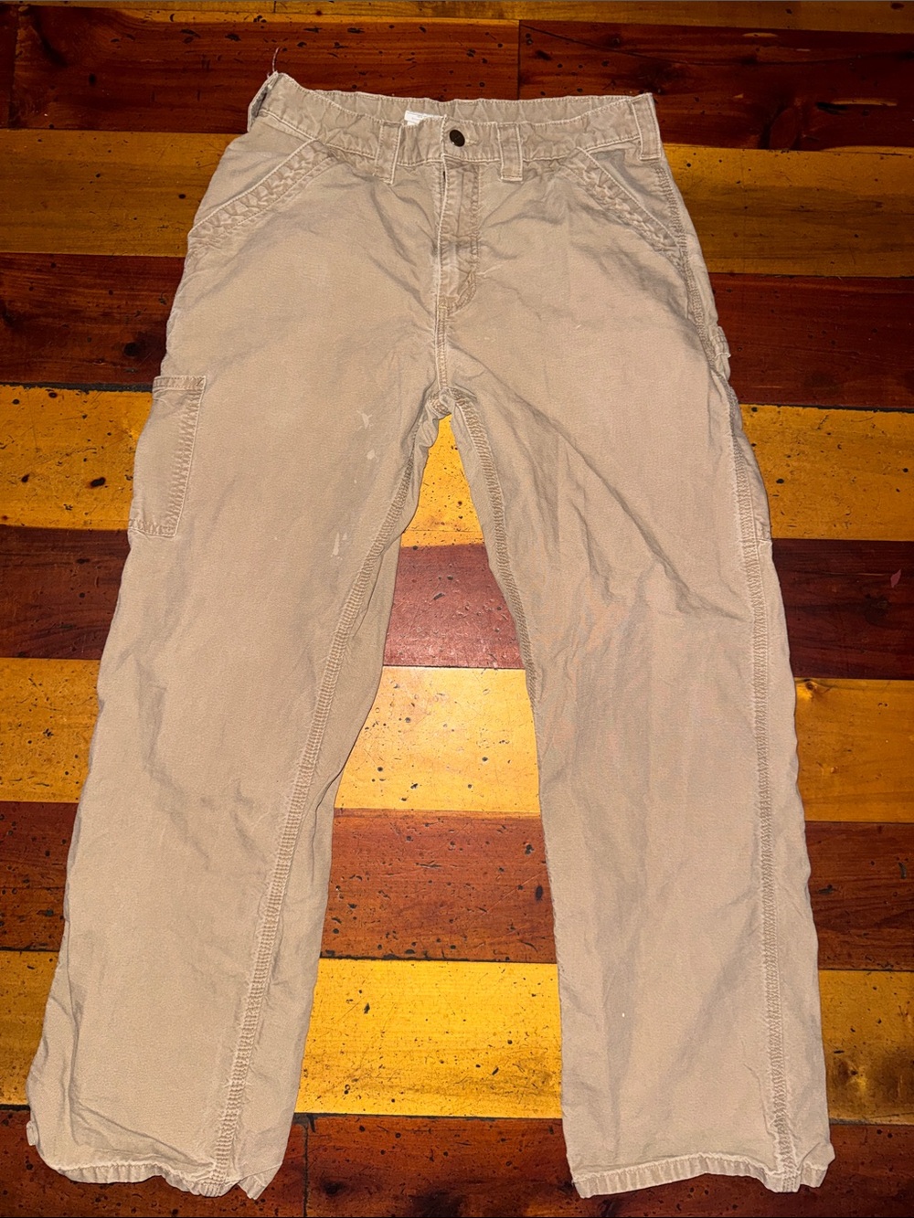 Men's Beige Casual Work Pants Dungaree Fit 33x32 Small spots pictured